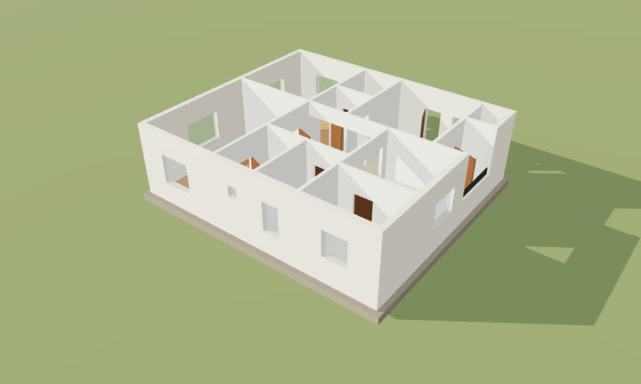 A 2BHK flat in 3D with afternoon sunlight